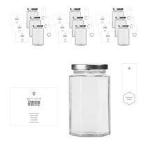 육각 꿀병 310ml + 러그캡 실버 + 병스티커 심플 꿀벌화분L + 봉인스티커 세트, 10세트