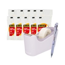 쓰리엠 스카치 탁상용 테이프 디스펜서 C18 + 다용도 테이프 리필 550 12mm x 20m 5p + 18mm x 20m 5p + 모나미 플립 3색 볼펜 0.5mm 세트, 라벤더(디스펜서), Lavender(볼펜), 1세트