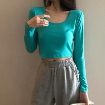 모네타 여성용 기본 라운드넥 크롭 티셔츠