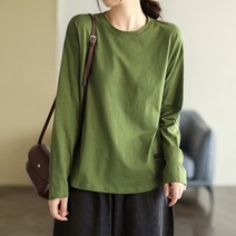 여성용 MA 뒷트임 라운드 미시 긴팔 티셔츠