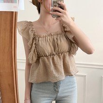 슈가펀 스퀘어넥 셔링나시 블라우스
