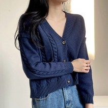 여성용 반 꽈배기 브이넥 니트 가디건