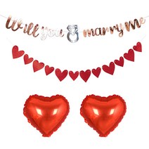 조이파티 Will you marry me 캘리그래피 가랜드 + 글리터하트 가랜드 + 하트 은박풍선 2p 세트, 로즈골드(캘리그래피 가랜드), 레드(글리터하트 가랜드, 은박풍선), 1세트
