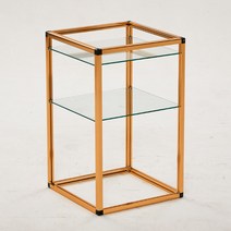 데리B 투명 유리 큐브 2단 협탁 400, 골드