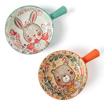 티온스 캐릭터 앞접시 손잡이그릇 오븐용 2종 세트, 오렌지, 민트, 1세트