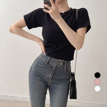 밀키버터 여성용 텐션 라운드 반팔 티셔츠