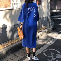 박시하면서도 루즈한 라운드 임산부 롱 원피스