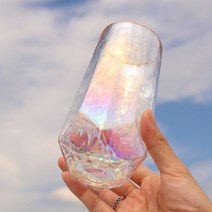 코지테이블 미스틱 오로라 프리즘 홀로그램 글라스 골드라인 하이볼 450ml, 투명, 4개