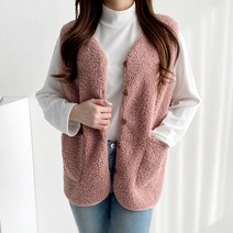 윤베리 여성용 내피 양털 오버핏 베스트