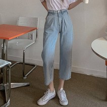 큐니걸스 여성용 155cm 탄탄 핀턱 와이드 데님팬츠