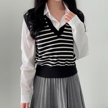 프롬미스 여성용 메인 단가라 카라 니트조끼