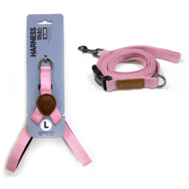 반려견 Y형 심플 하네스 L + 리드줄 145cm 세트, 핑크, 1세트