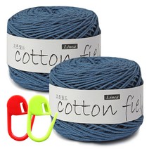 니뜨 코튼필드 뜨개실 80g x 2p + 단수링 2p 세트, 309 데님블루(실), 랜덤발송(단수링), 1세트