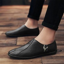 더플로우 레오파드 포인트 사선라인 남성 단화