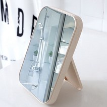 무다스 파스텔 라운드 엣지 렉탱글 휴대용 접이식 탁상 거울 두께보강형, 아이보리