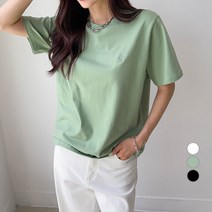 세컨그라운드 여성용 자수 로고 반팔 티셔츠