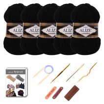 마마니트알리제 라나골드 실 5p 목도리 DIY 세트, 1세트, 60 블랙