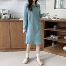 티탁 여성 빅사이즈 데일리 카라넥 H라인 깔끔핏 기모 트임 컬러 무지 원피스