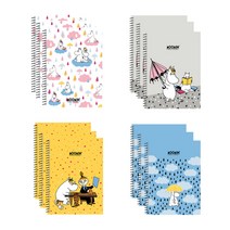 무민 스프링 노트 4종 x 3p, 블루, 옐로, 화이트, 그레이, 12개