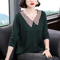 아베크 여성용 레이스 카라넥 심플 티셔츠