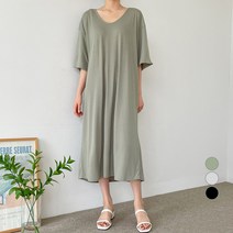 데이템 여성용 심플 유넥 롱 원피스