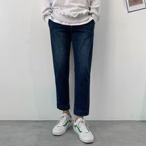 제타21 남성용 은은한 워싱 롤업 포인트 데님 팬츠