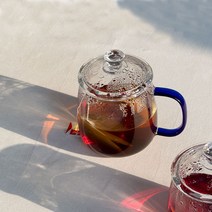 뚜껑있는 내열유리 머그컵 490ml, 파랑 핸들, 1개