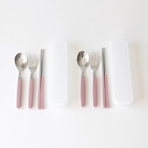 카모메키친 아동용 수저포크 2세트, 숟가락 + 젓가락 + 포크 + 케이스, 인디핑크