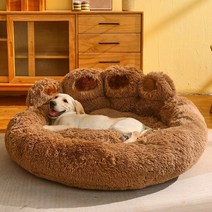 강아지 매트 라운드 대형 애완 동물 고양이 집 플러스 벨벳 깊은 수면 따뜻한 곰 발 모양 중형 침대에 대한 슈퍼 소프트 쿠션, 10.brown - 3XL