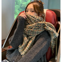 롤링앨 여성용 체크 머플러 포인트 롱 데일리 빈티지 목도리