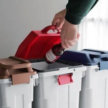 3컬러 튼튼한 대형 3단 분리수거함 재활용분리수거함, 슬림펌 핸들쓰레기통(네이비)45L