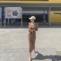 [바보사랑] 여자 여름 스판 나시 세트 가디건 슬림핏 롱원피스[옷자락]