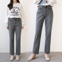 NewCare 여성 그레이진 봄 청바지 일자핏 데님 팬츠 데일리 룩