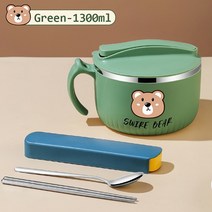 뚜껑 손잡이가 있는 귀여운 스테인레스 스틸 국수 그릇 큰 숟가락 젓가락 학생 도시락 주방 식품 저장 용기, [04] Bowl With Tableware