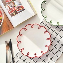 심플하고 세련된 컬러 스프링 라인 플라워 접시 4종, 그린