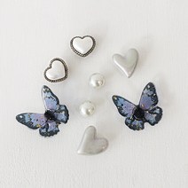 8pcs) 글리터 입체 나비 보석 큐빅 하트 진주 지비츠 호환 파츠 세트 실내화 참 장식