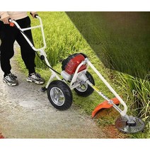농업용 제초기 풀베는기계 예초 잡초 파쇄기 잔디 분쇄, 핸드 푸시 2 행정 + 제초 휠