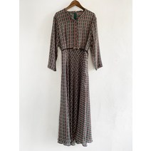 럭셔리 로다 그린 패턴 벨트 차이나넥 원피스