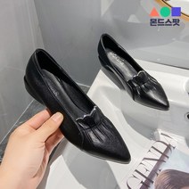 몬드스팟 3cm 여성 골드굽 미들힐 큐빅 주름 셔링 플랫 단화 로퍼힐 구두 블랙 (DM498)