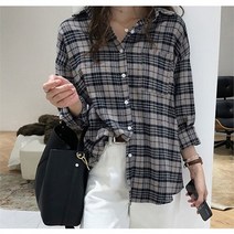 셀러허브 여성패션 [오노마] ONM 여성 체크셔츠 2컬러 1P 오버핏 캐주얼 포켓 셔츠