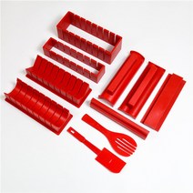 김밥 자르기 절단기 커팅기 스시 롤 형상 틀 고정, 빨간 스시 몰드 10개 세트