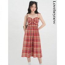LOVEHEYNEW 레드 체크 리본 탱크탑 나시 원피스 여성 여름 레트로 캐주얼 스커트