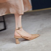 승무원 구두 가보시힐 발볼넓은 뾰족한 발가락 싱글 슈즈 여성 하이힐 메쉬 청키 힐 샌들 봄