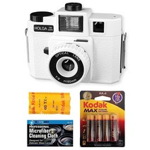 Holga 120GCFN 화이트 미디엄 포맷 필름 카메라 내장 플래시 포함 코닥 TX 120 블랙 앤 번들 액세서리 포함The Imaging World, White