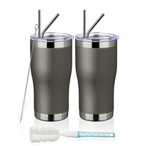 MEWAY 591.4 ml(20oz) 스테인리스 스틸 텀블러 2팩 벌크 뚜껑 포함된 진공 단열 커피 컵(혼합 색상) 이중 월 파우더 코팅 여행용 머그컵 증정 냉온열 보온컵 (혼합, Cold Gray_12