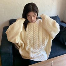 라라벨 여성용 꽈배기 라운드니트 노벤 루즈핏 니트