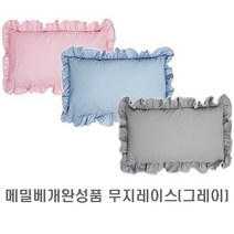 유아베개 국내산 프리미엄 메밀베개 완성품(20cmX55cm) 순면베개커버 유아동베개, 3_메밀베개완성품(무지레이스-그레이)