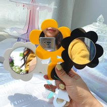 꼬부랑꽃거울 미니 손거울 꽃거울 감성 인스타 거울 휴대용 아크릴거울 제작 인쇄가능, 깔끔화이트, 거울, 핑크