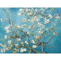 더윤 레티나 대형명화시계 해바라기 꽃그림 풍경화 정물화 인물화 거실 카페 호텔 인테리어 소품 고급 액자 벽시계, 고흐-아몬드나무(60x80cm)