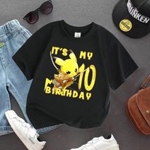 핏깟츄츄 생일 코튼 티셔츠 뽀깻몬 숫자 만화 애니메이션 상의 여름 옷 반팔, 100, black CWJL1122